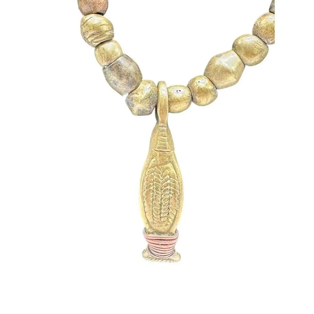 Vintage African Brass Lost-Wax Trade Necklace Corn Pendant